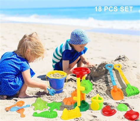 Click N Play 18 Piece Beach Sand Toy Set Bucket Shovels Rakes Sand Wheel Wate.. - Swiftsly