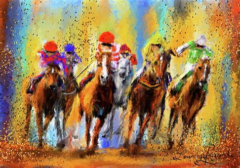 Colorful Horse Racing Impressionist Paintings Painting by Lourry Legarde - Pixels