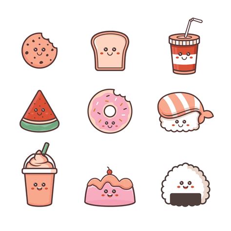 Cute Kawaii Food Clipart Collection 10974192 Vector Art at Vecteezy