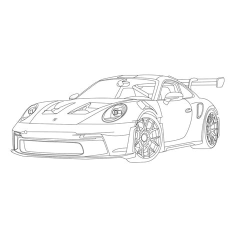 Porsche 992 GT3 RS Weissach Vector Line Drawing Illustration, Digital ...