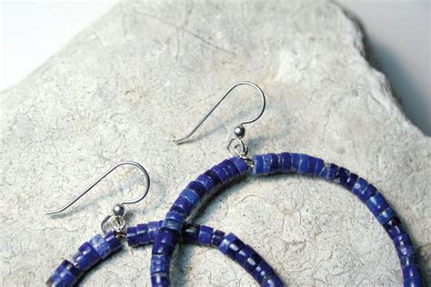 Lapis Lazuli Hoop Earrings Boho Earrings Natural Stone | Etsy