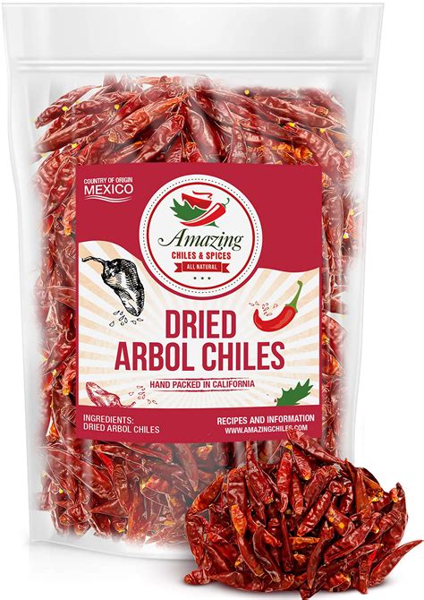 Chile De Arbol 5oz - Dried Whole Red Chili Peppers, Premium All Natural ...