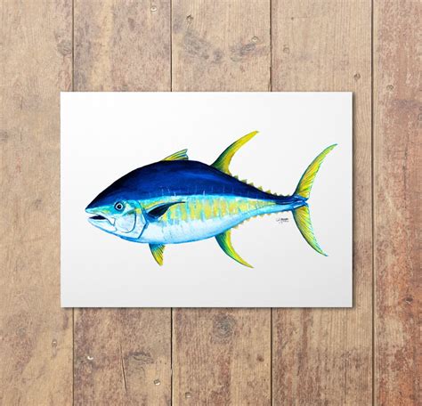 Yellowfin Tuna Watercolor Art Print by Coastal Artist Alexandra Nicole – ArtByAlexandraNicole