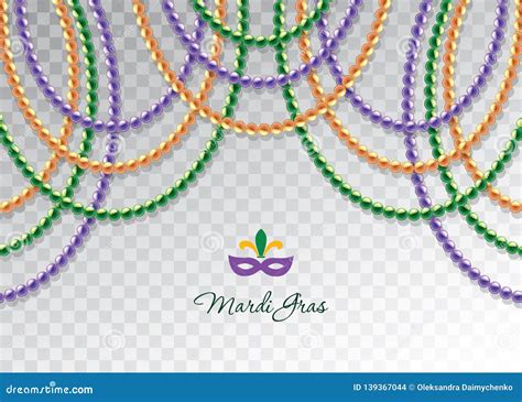 Mardi Gras Beads Garlands Horizontal Decorative Template. Fat Tuesday ...