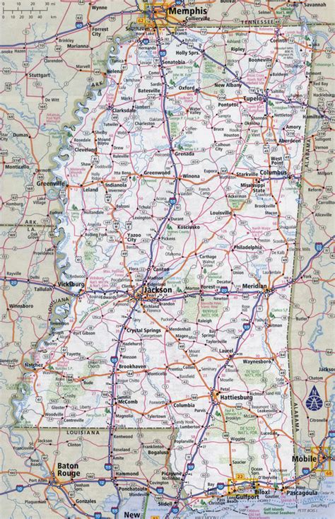 Large detailed roads and highways map of Mississippi state with cities | Vidiani.com | Maps of ...