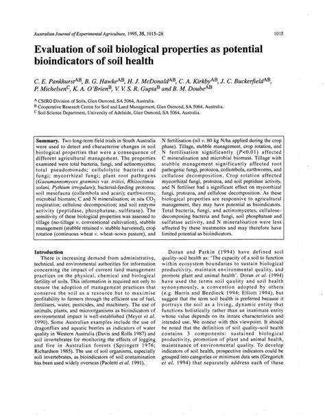 (PDF) Evaluation of soil biological properties as potential ...