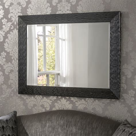 YG223 Black rectangle framed wall mirror with modern ridge effect frame