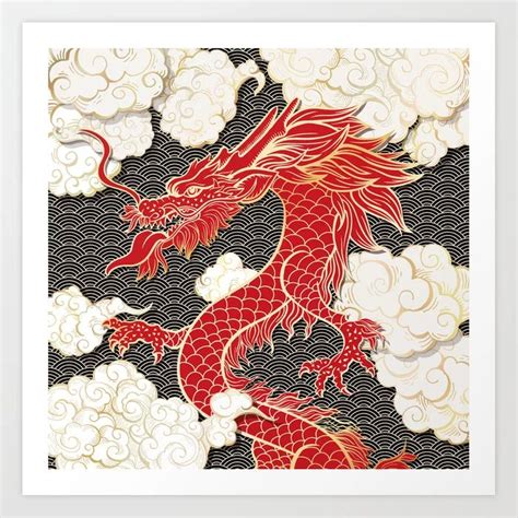 Chinese Red Dragon Art Print by Abdel.Designs