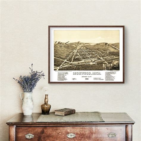 Vintage Map of Ironwood, Michigan 1886 by Ted's Vintage Art