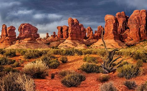 National Park Arches, Moab, Utah, rocks, desert, clouds, sky, usa, HD wallpaper | Peakpx