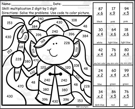 CHRISTMAS 2-DIGIT BY 1 DIGIT MULTIPLICATION COLOR BY NUMBER CODE ELF by Teach Simple