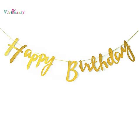 Happy Birthday Banner Glitter Gold Birthday Party Decoration For ...