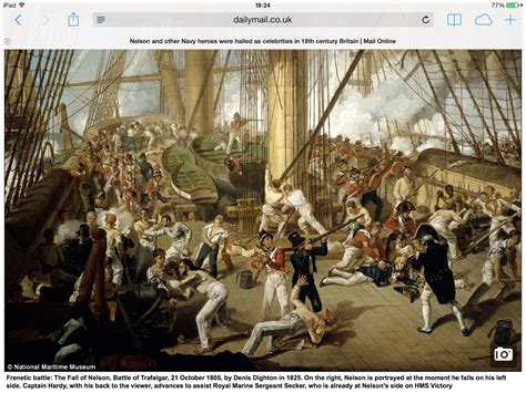 Battle of Trafalgar 1805. Nelson lies fatally wounded on the deck of HMS Victory. | Trafalgar ...