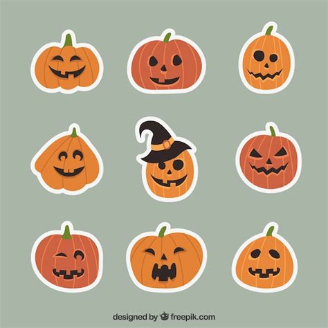 Free Vector | Set of halloween pumpkin stickers