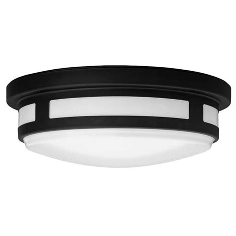 Hampton Bay 11 in. 1-Light Round Black LED Indoor Outdoor Flush Mount Porch Ceiling Light with ...