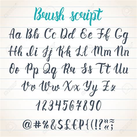 Hand drawn latin calligraphy brush script with numbers and symbols. Calligraphic alphabet ...