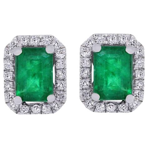 Emerald Cut Emerald and Diamond Halo Stud Earrings at 1stDibs | emerald cut emerald earrings ...