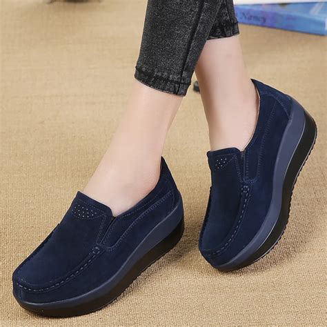 YZHYXS platform shoes for women slip on loafers suede cow leather ...