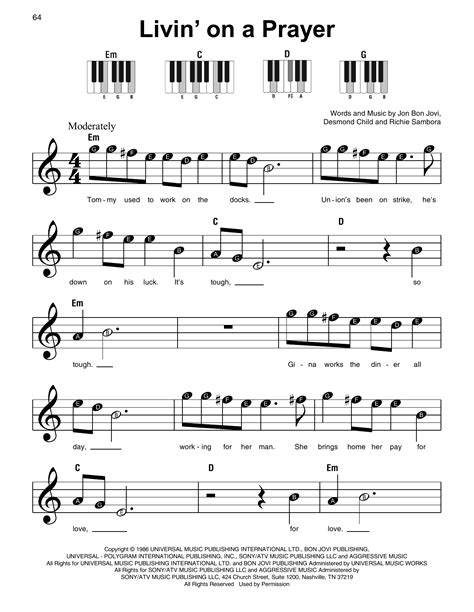 Livin' On A Prayer by Bon Jovi Sheet Music for Super Easy Piano at Sheet Music Direct