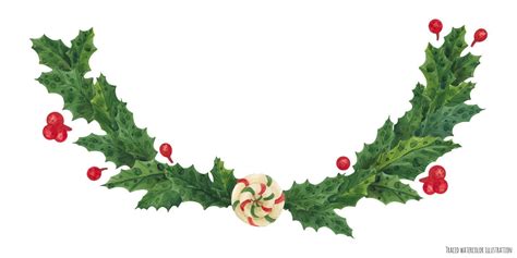 Christmas holly garland with lollipop, watercolor illustration 12743855 ...