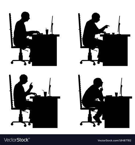 Man silhouette sitting with laptop in office Vector Image