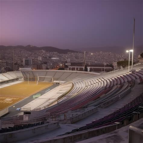 Premium AI Image | A stadium with a view of the city at night.