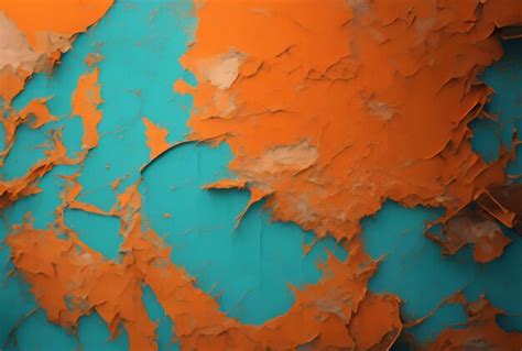 Premium Photo | A blue and orange wall with orange paint peeling off the top.