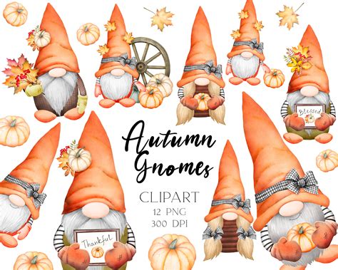 Autumn Gnomes Clipart Thanksgiving Clipart Watercolor - Etsy Canada