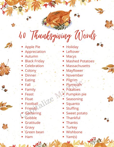 200+ Thanksgiving Words and Phrases - Capitalize My Title