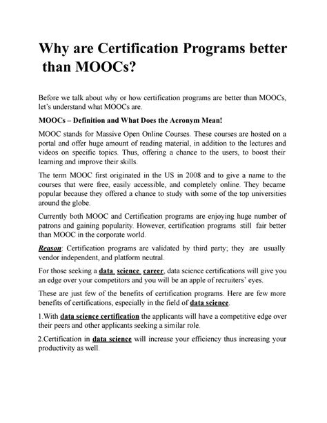 Why are Certification Programs better than MOOCs? by UNITED STATES DATA SCIENCE INSTITUTE - Issuu