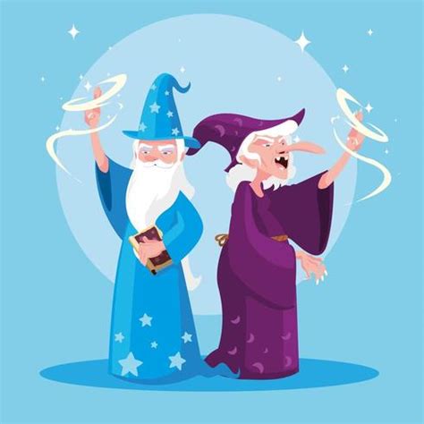 wizard with witch of fairytale avatar character 679190 Vector Art at ...