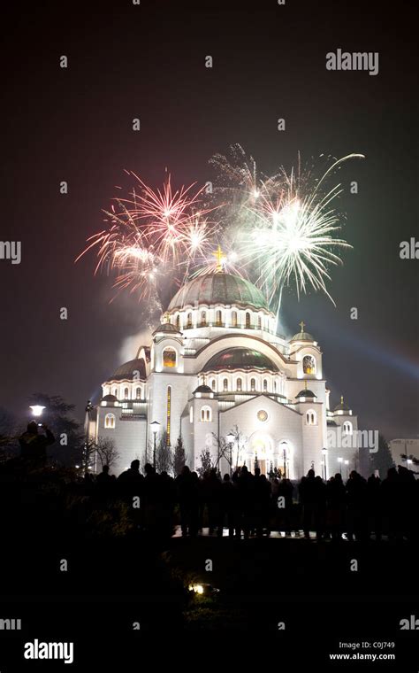 St Sava Temple in Belgrade, fireworks at Serbian New Year's Eve Stock Photo - Alamy