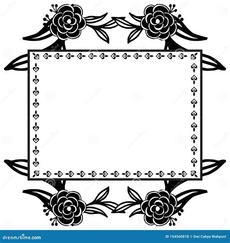 Black and White Elegant Leaves and Flowers, Border with Frame, Ornate ...