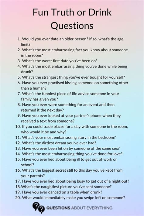 130 Fun Truth Or Drink Questions To Use At A Party in 2024 | Truth or drink questions, Good ...