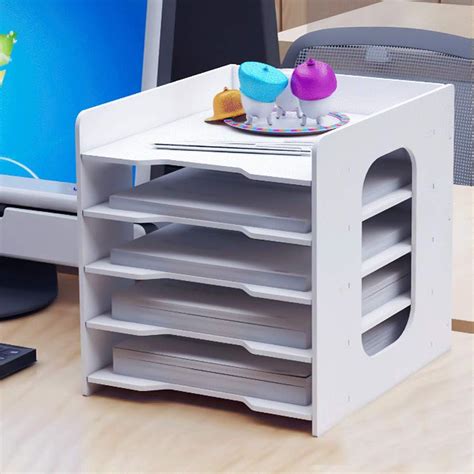 ITODA 5 Tier Desk File Sorter Organizer A4 Paper Storage Unit Wooden Document FolderTray Desktop ...