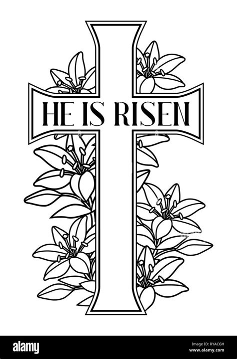 He is risen. Happy Easter greeting card. Cross and lilies Stock Vector Image & Art - Alamy