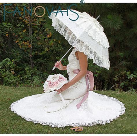 Ivory White Bridal Umbrella Lace Edge Lace Sun Umbrella Parasol Wedding ...