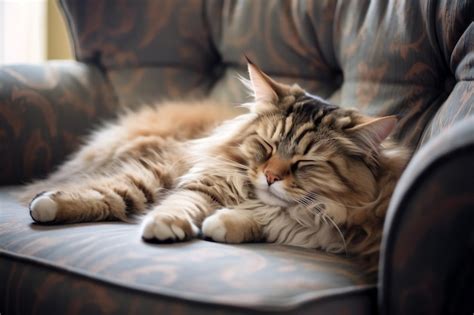 Premium AI Image | Cute cat sleeping or resting on the sofa at home Lazy cat sleeping on the ...