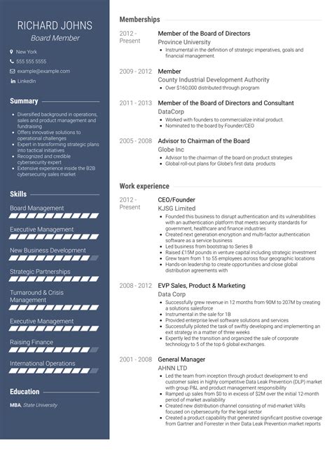 Board Member - Resume Samples and Templates | VisualCV