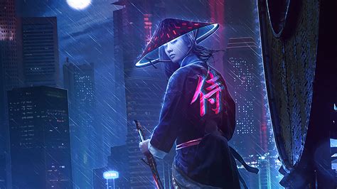 1920x1080 Neon Samurai Girl 4k Laptop Full HD 1080P ,HD 4k Wallpapers,Images,Backgrounds,Photos ...