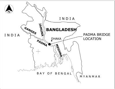 Main rivers of Bangladesh and location of proposed Padma Bridge ...