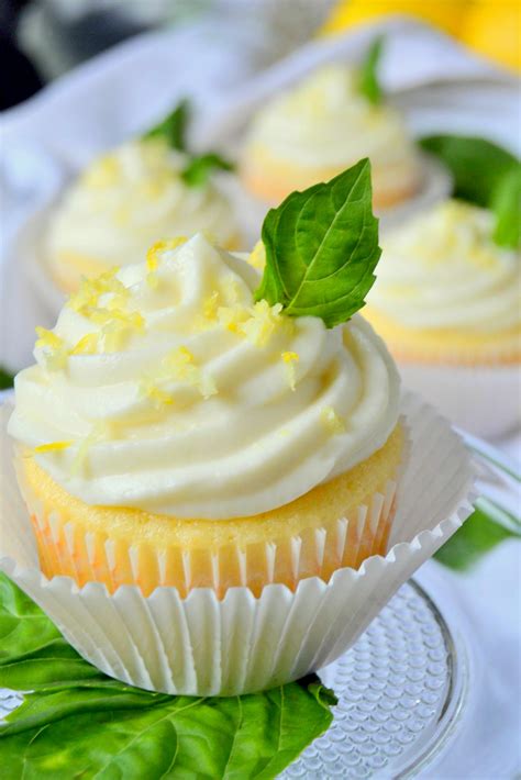 Lemon Cupcakes with Basil Whipped Cream Frosting - Fair Robin Revival