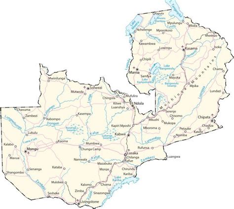 Zambia Map - Cities and Roads - GIS Geography