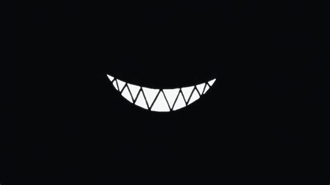 smiling, dark, simple background, smile, pointy teeth, Cheshire Cat ...