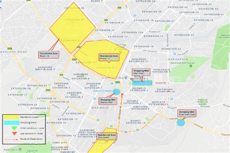 A map of Gaborone city showing highlighted sites that were observed ...