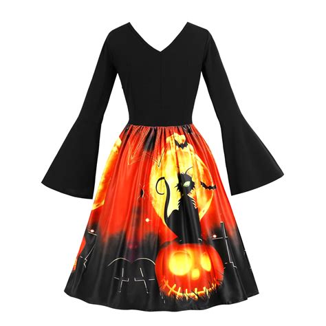 Aliexpress.com : Buy Women Vintage Dress for Halloween Party Patchwork Pumpkin Print Dress ...