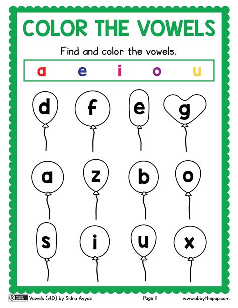 Color the vowels | Free Printable Puzzle Games