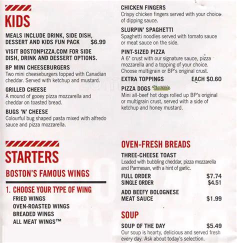 Boston Pizza Menu, Menu for Boston Pizza, North York, Toronto - Urbanspoon/Zomato