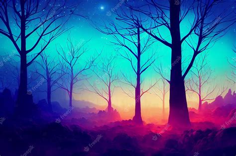 Premium AI Image | Illustration fantasy of neon forest Glowing colorful ...