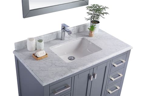 42" Single Sink Bathroom Vanity Cabinet + White Carrara Countertop with Mirror Options